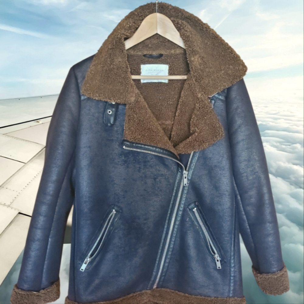 Zara Black and Brown Suede/ Shearling Jacket